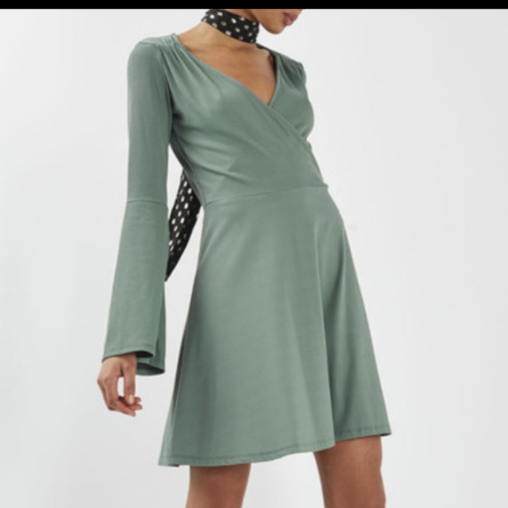 Topshop ribbed bell sleeve dress